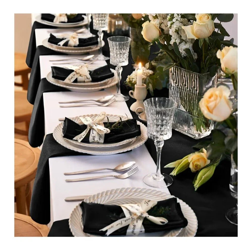 12 Pack Satin Table Cloth Napkins, 17x17 Inch Black Silky Cloth Napkins